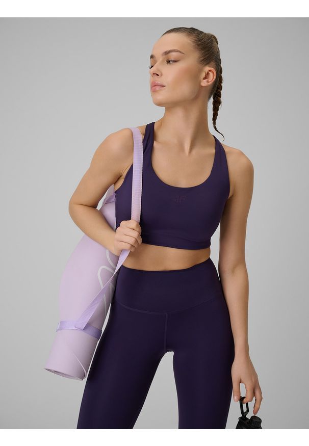 4f - 4F Biustonosz treningowy ze średnim wsparciem damski - fioletowy S. Kolor: fioletowy. Materiał: guma, włókno. Sport: fitness