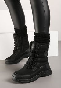 Renee - Czarne Śniegowce na Grubej Podeszwie z Ozdobnym Sznurowaniem Scorpias. Kolor: czarny. Sezon: zima #3