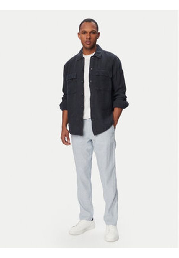 BOSS Koszula Locky 50558928 Granatowy Regular Fit. Kolor: niebieski. Materiał: len