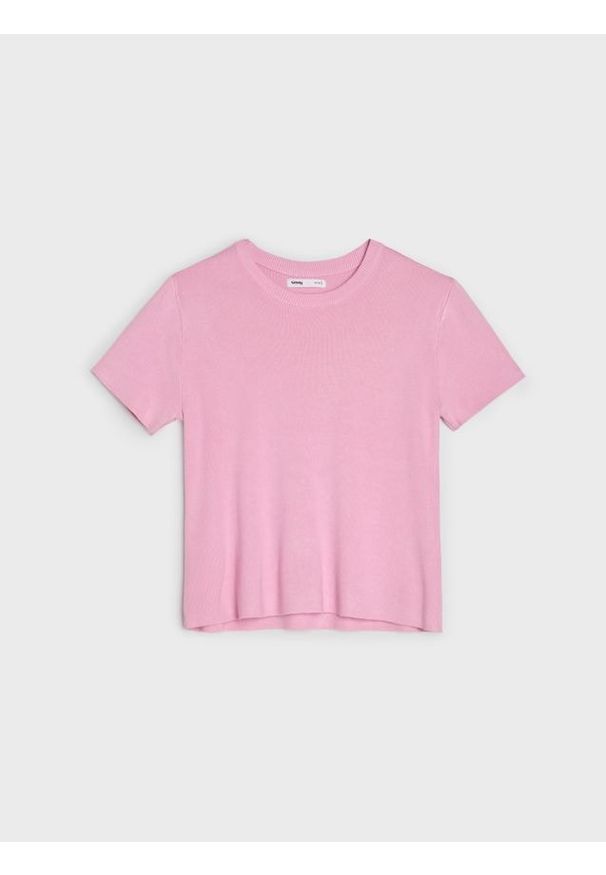 Sinsay - Wiskozowy sweter z krótkim rękawem - różowy. Kolor: różowy. Materiał: wiskoza. Długość rękawa: krótki rękaw. Długość: krótkie