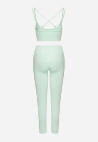 Born2be - Miętowy Komplet Sportowy Biustonosz na Ramiączkach i Legginsy z Gumką w Pasie Nadlira. Kolor: miętowy. Sport: fitness #2