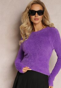 Renee - Fioletowy Puchaty Sweter Wełniany Ourlla. Kolor: fioletowy. Materiał: wełna. Styl: klasyczny #4