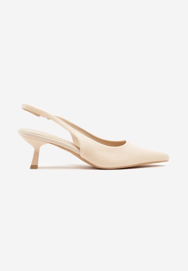 Renee - Beżowe Sandały na Kaczuszce Typu Slingback Melzeri. Okazja: na co dzień. Kolor: beżowy. Materiał: jeans. Obcas: na szpilce. Styl: casual. Wysokość obcasa: średni