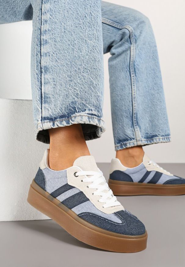 Renee - Granatowe Sneakersy Tenisówki na Kauczukowej Podeszwie Ardisora. Okazja: na co dzień. Kolor: niebieski. Materiał: kauczuk. Wzór: aplikacja