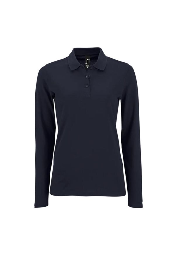 SOL'S - Damska Koszulka Polo Z Długim Rękawem Perfect Pique. Typ kołnierza: polo. Kolor: niebieski. Długość rękawa: długi rękaw. Długość: długie