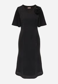 Born2be - Czarna Koktajlowa Sukienka VICES ze Zwiewnymi Rękawami i Kwiatową Aplikacją 3D Talilia. Okazja: na wesele, na ślub cywilny, na imprezę. Kolor: czarny. Wzór: aplikacja, kwiaty. Styl: wizytowy #4