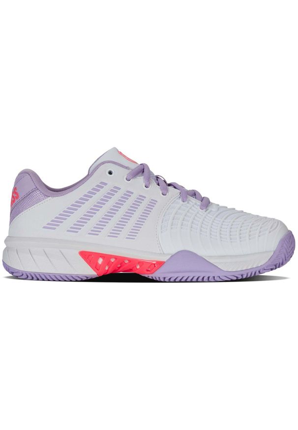 Buty do tenisa damskie K-Swiss Express Light 3. Kolor: fioletowy, różowy, wielokolorowy, czerwony, biały. Materiał: syntetyk, materiał. Szerokość cholewki: normalna. Sport: tenis