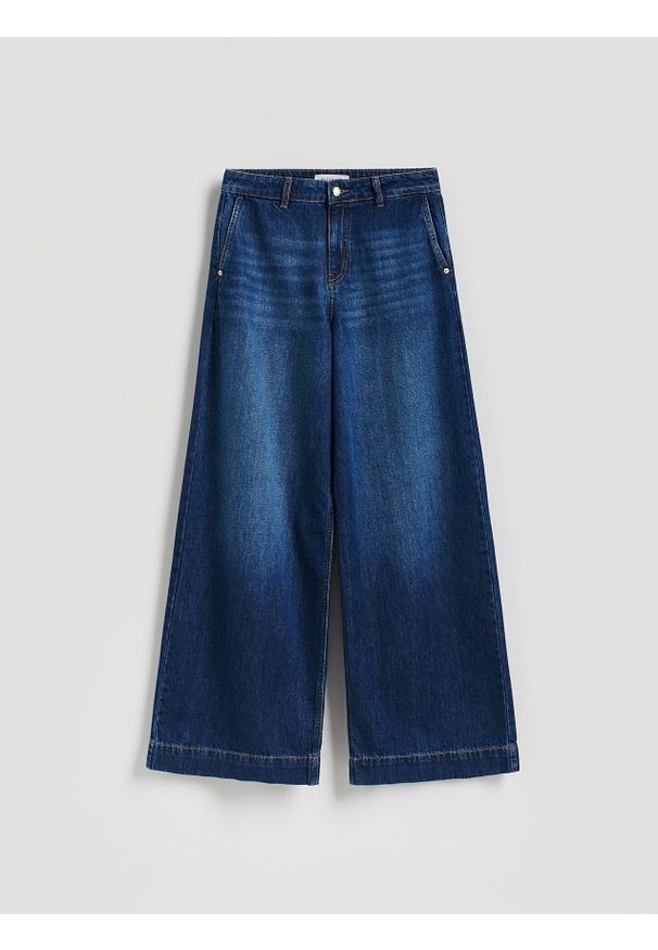 Reserved - Jeansy wide leg - granatowy. Kolor: niebieski