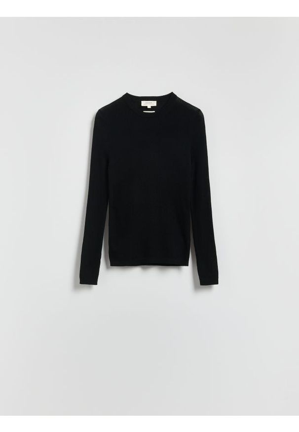 Reserved - Bluzka z wełny merino - czarny. Kolor: czarny. Materiał: wełna