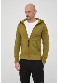C.P. Company bluza bawełniana męska kolor zielony z kapturem gładka. Okazja: na co dzień. Typ kołnierza: kaptur. Kolor: zielony. Materiał: bawełna. Wzór: gładki. Styl: casual