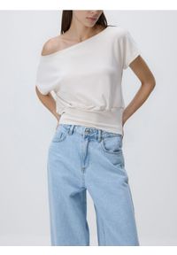 Reserved - Bluzka ze ściągaczem - złamana biel. Materiał: dzianina #1