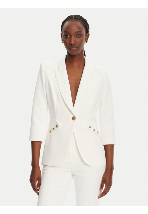 Elisabetta Franchi Marynarka GI-164-52E2-V640 Biały Regular Fit. Kolor: biały. Materiał: syntetyk
