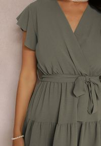 Renee - Ciemnozielona Sukienka z Paskiem Phaedrialla. Kolor: zielony. Materiał: materiał, tkanina. Długość rękawa: krótki rękaw. Długość: mini #3