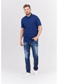 Armani Exchange - ARMANI EXCHANGE Granatowa męska koszulka polo w logo, Rozmiar XXL. Typ kołnierza: polo. Kolor: niebieski. Wzór: ażurowy #2