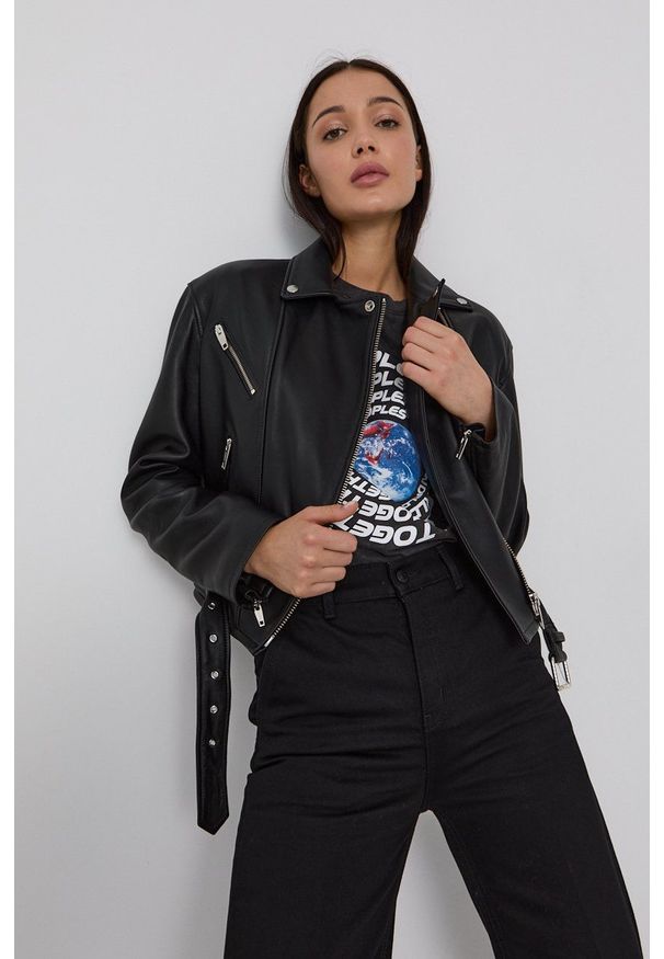 The Kooples Ramoneska skórzana damska kolor czarny przejściowa. Okazja: na co dzień. Kolor: czarny. Materiał: skóra. Styl: casual, klasyczny