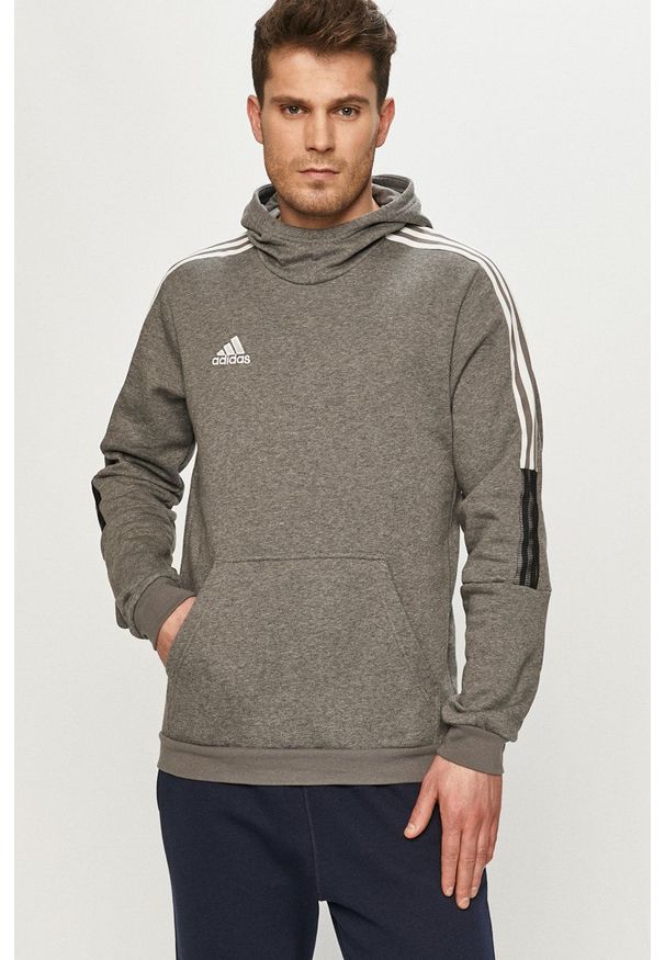 adidas Performance - Bluza. Okazja: na co dzień. Typ kołnierza: kaptur. Kolor: szary. Materiał: poliester, dzianina. Wzór: gładki. Styl: casual