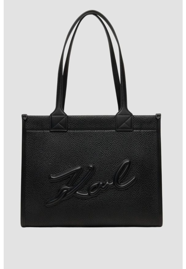 Karl Lagerfeld - KARL LAGERFELD Czarna torebka damska Md Tote Grainy. Kolor: czarny. Materiał: skórzane. Styl: elegancki, klasyczny