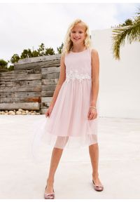 Sukienka dziewczęca na uroczyste okazje bonprix jasnoróżowo-biały. Kolor: fioletowy. Materiał: koronka #5