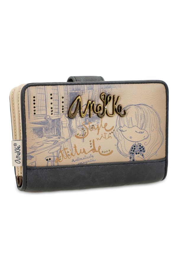 Granatowy Damski Portfel Anekke Edycja Limitowana Mademoiselle. Kolor: niebieski. Materiał: materiał. Wzór: aplikacja