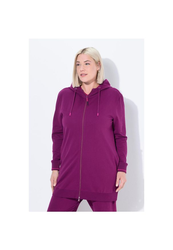 ULLA POPKEN - Damskie Bluza dresowa ozdobna lamówka oversize kaptur. Kolekcja: plus size. Kolor: różowy. Materiał: poliester, materiał, bawełna