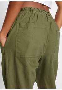 bonprix - Spodnie z gumką w talii z przewiewnego materiału z domieszką lnu. Kolor: zielony. Materiał: len, materiał #3