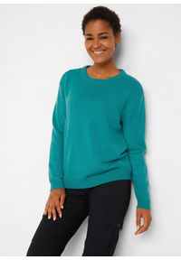 bonprix - Sweter dzianinowy z okrągłym dekoltem. Kolor: niebieski. Materiał: dzianina. Długość: długie #1