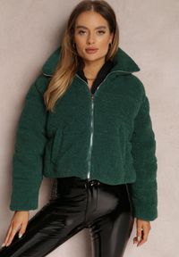 Renee - Zielona Kurtka Futerko Teddy Voicha. Okazja: na co dzień. Kolor: zielony. Materiał: futro. Długość rękawa: długi rękaw. Długość: długie. Styl: casual, elegancki, wizytowy #4