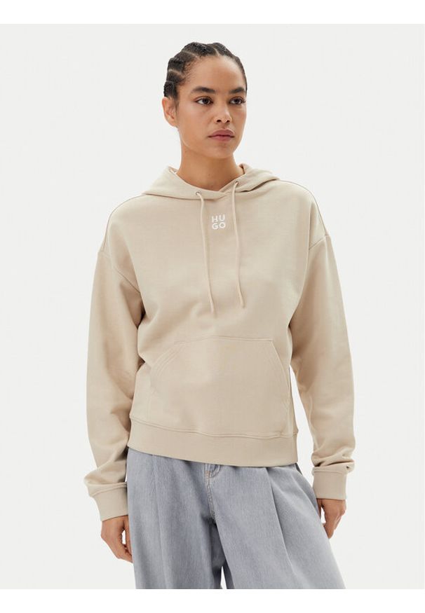 Hugo - HUGO Bluza Delfinia 50522423 Beżowy Regular Fit. Kolor: beżowy. Materiał: bawełna
