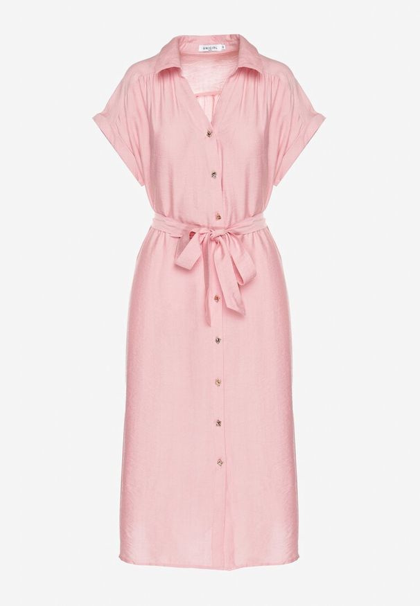 Born2be - Różowa Wiskozowa Sukienka Koszulowa z Paskiem Rinaruna. Okazja: na co dzień. Kolor: różowy. Materiał: wiskoza. Typ sukienki: koszulowe. Styl: casual, elegancki
