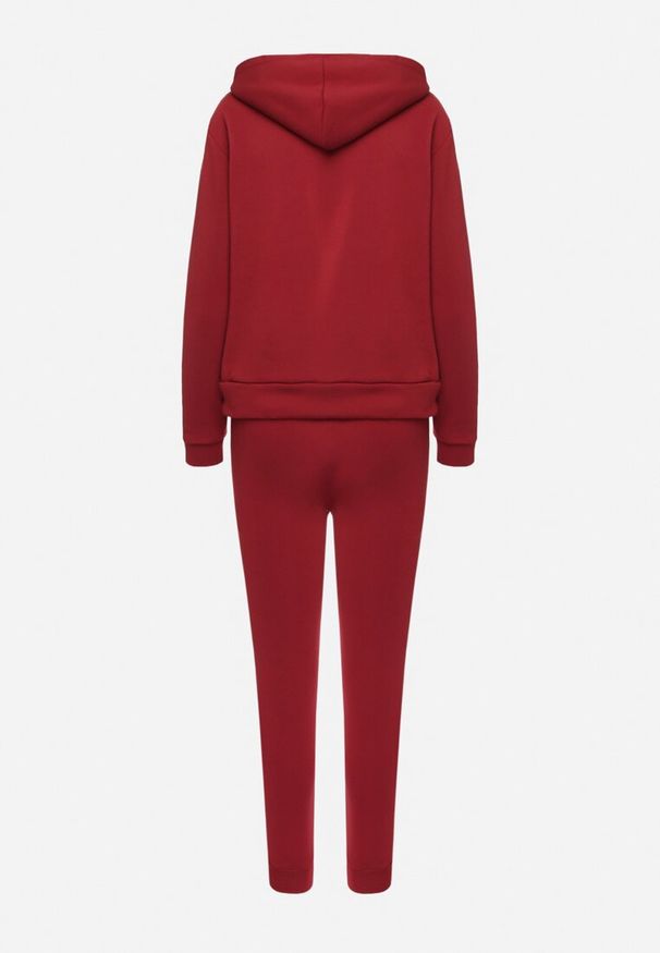 Born2be - Bordowy Ocieplany Komplet Dresowy z Bawełny Joggery i Bluza z Kapturem i Nadrukiem Filola. Kolor: czerwony. Materiał: dresówka, bawełna. Wzór: nadruk