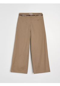 Sinsay - Spodnie wide leg z paskiem - beżowy. Kolor: beżowy