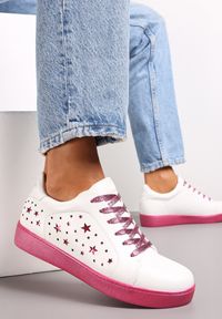 Renee - Biało-Różowe Sneakersy Sznurowane na Grubej Podeszwie Nensa. Okazja: na co dzień. Kolor: biały #1