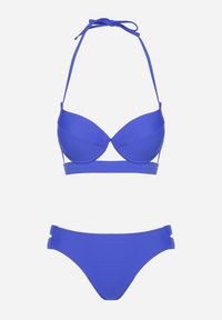 Born2be - Niebieskie Bikini Biustonosz i Majtki Typu Figi Ozdobione Wycięciami Kinlira. Kolor: niebieski. Wzór: aplikacja #6