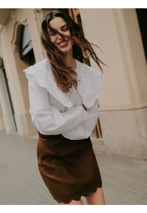 Reserved - Lniana spódnica mini - brązowy. Kolor: brązowy. Materiał: len. Styl: klasyczny