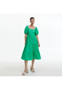 Reserved - Bawełniana sukienka z falbanami - Zielony. Kolor: zielony. Materiał: bawełna