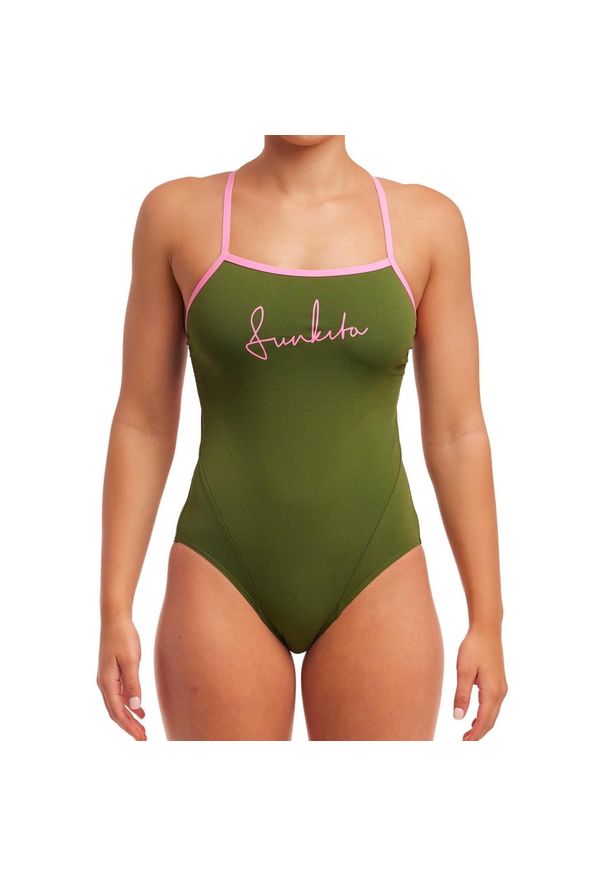 Strój do pływania FUNKITA Glamo Camo - Single Strap. Kolor: zielony