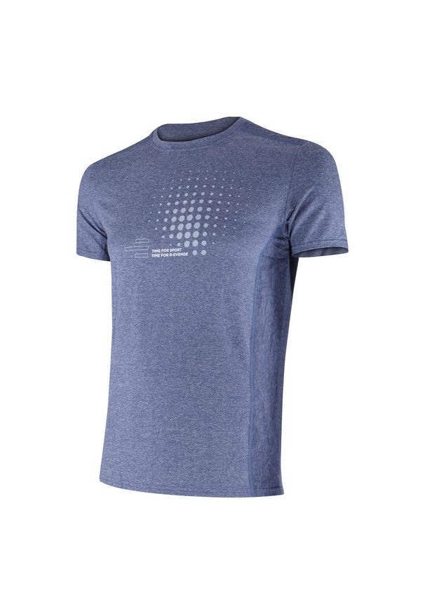 R-EVENGE - Męska koszulka techniczna krótki rękaw Fitness Running Cardio Melange Blue. Kolor: niebieski. Materiał: poliester. Długość rękawa: krótki rękaw. Długość: krótkie. Wzór: paski. Sport: fitness, bieganie