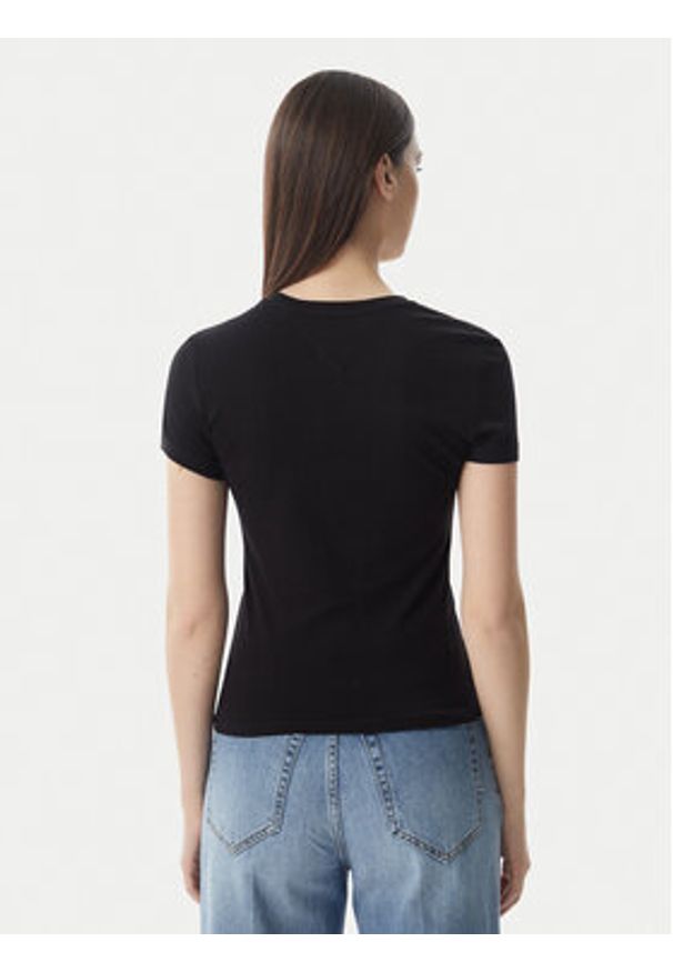 Tommy Jeans T-Shirt Ess Logo DW0DW23479 Czarny Slim Fit. Kolor: czarny. Materiał: bawełna