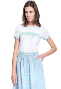 Wrangler - WRANGLER RINGER TEE REAL WHITE W7N0EVXW1. Wzór: kolorowy, nadruk