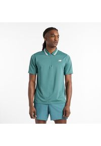 Koszulka męska New Balance MT41402NUS – zielona. Typ kołnierza: polo. Kolor: zielony. Materiał: poliester, materiał. Sport: tenis