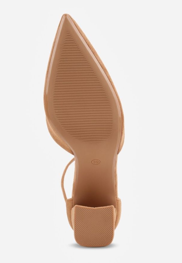 Renee - Jasnobrązowe Czółenka z Imitacji Zamszu na Słupkowym Obcasie ze Szpiczastym Noskiem Hadina. Okazja: na randkę. Nosek buta: szpiczasty. Zapięcie: pasek. Kolor: brązowy. Materiał: zamsz. Obcas: na obcasie. Wysokość obcasa: średni