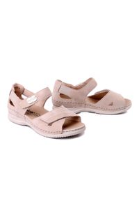 Rieker - RIEKER V7474-60 beige, sandały damskie. Zapięcie: rzepy. Kolor: beżowy. Materiał: skóra. Obcas: na koturnie #1