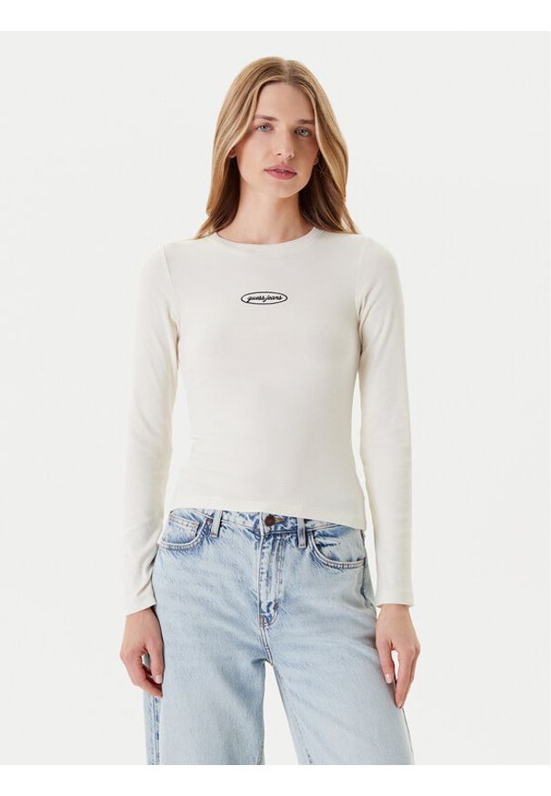 Guess Jeans Bluzka W5YP38 KA0H1 Écru Slim Fit. Kolor: kremowy. Materiał: bawełna