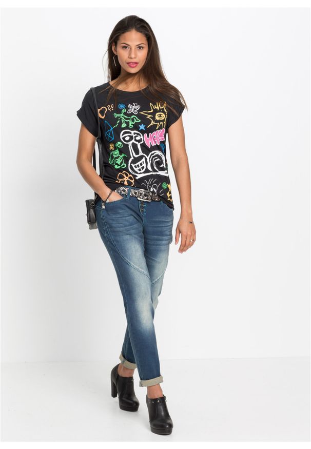 bonprix - T-shirt z nadrukiem. Kolor: czarny. Wzór: nadruk