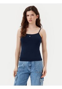 Tommy Jeans Top Essential DW0DW20675 Granatowy Slim Fit. Kolor: niebieski. Materiał: bawełna