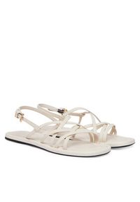 TOMMY HILFIGER - Tommy Hilfiger Sandały Flat Strappy FW0FW09220 Kremowy. Kolor: kremowy. Materiał: skóra #5