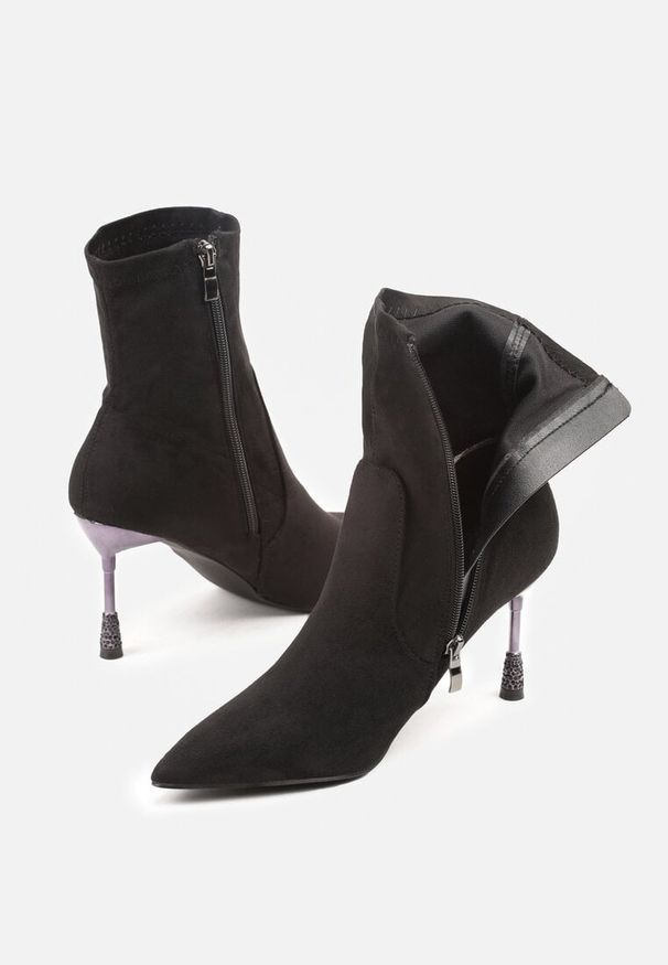 Born2be - Czarne Botki Vices na Ozdobnej Szpilce z Cyrkoniami Cedvire. Okazja: na co dzień. Kolor: czarny. Styl: casual, elegancki
