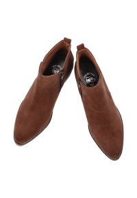 Brązowe Kowbojki Hee Stylowe Zamszowe Buty Damskie. Kolor: brązowy. Materiał: zamsz. Sezon: zima, jesień. Obcas: na obcasie. Styl: elegancki. Wysokość obcasa: średni #7