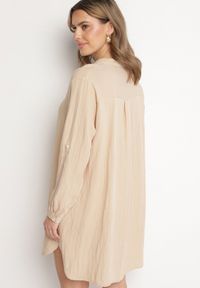 Born2be - Beżowa Sukienka Oversize z Bawełny o Prostym Kroju Koszulowym Elanistra. Okazja: na co dzień. Kolor: beżowy. Materiał: bawełna. Typ sukienki: oversize, koszulowe, proste. Styl: elegancki, casual #6
