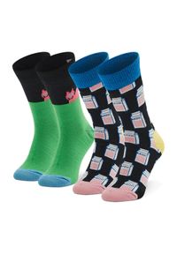 Happy-Socks - Happy Socks Zestaw 2 par wysokich skarpet dziecięcych KCAT02-9300 Kolorowy. Materiał: materiał. Wzór: kolorowy
